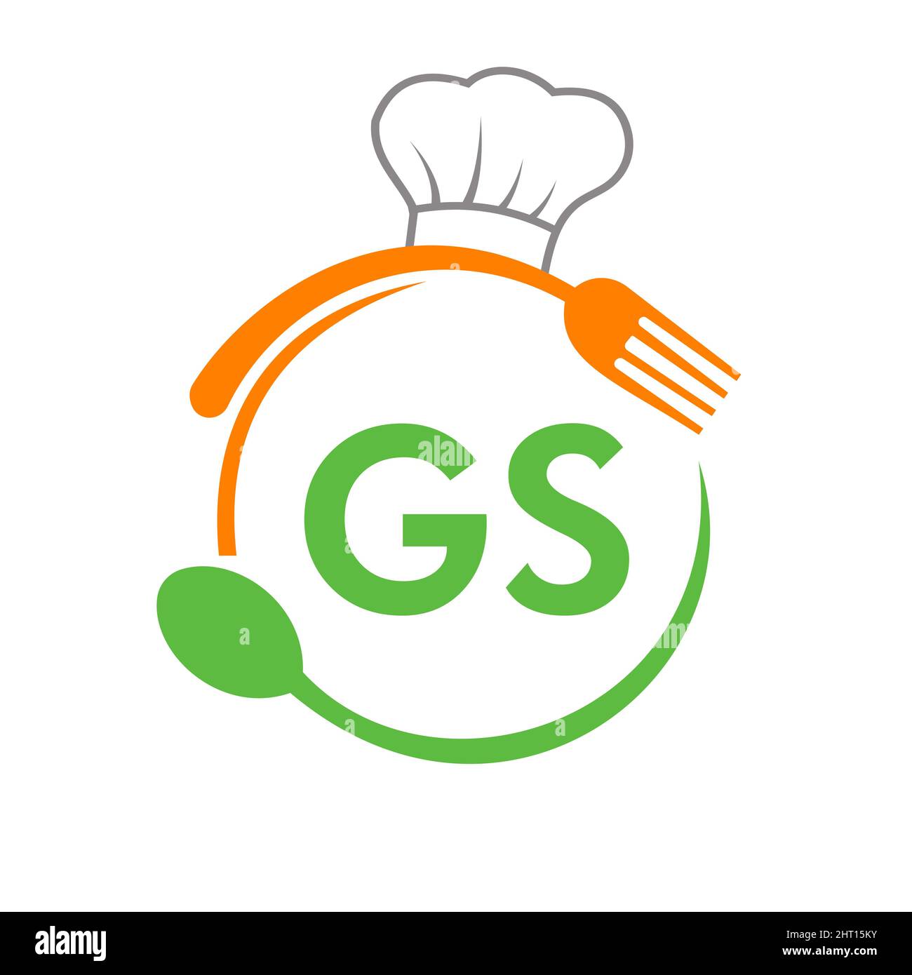 Logo du restaurant Letter GS avec cuillère à chapeau de chef et gabarit de fourchette. Logo du restaurant sur la lettre GS barbecue, le logo du café Vector Illustration de Vecteur