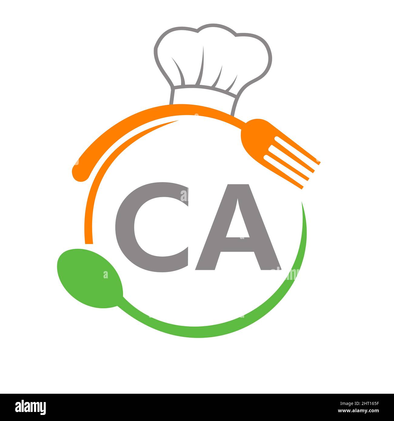 Logo du restaurant CA avec cuillère à chapeau de chef et gabarit de fourchette. Logo du restaurant sur la lettre CA barbecue, le logo du café Vector Illustration de Vecteur