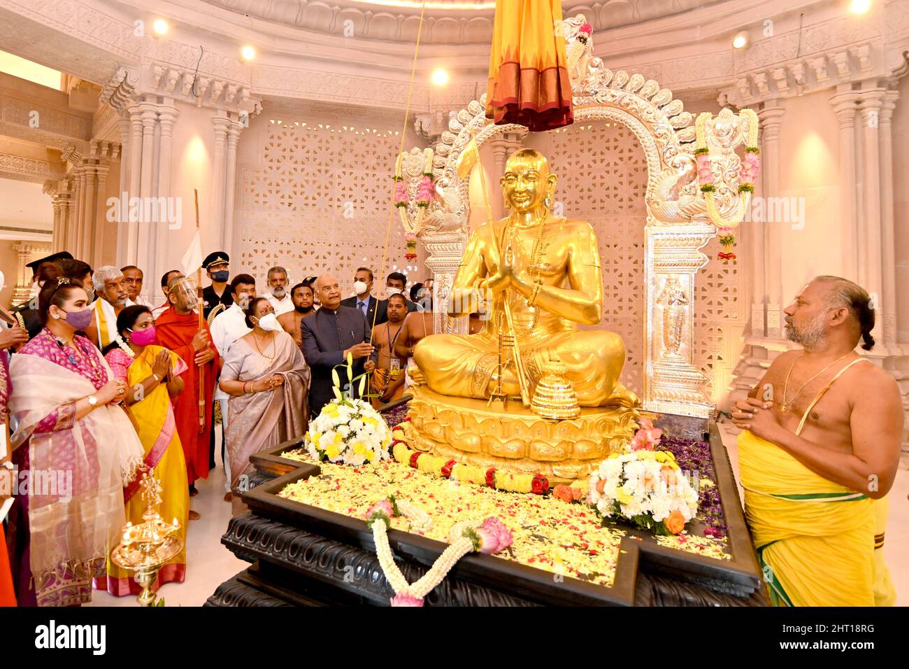 Statue de Ramanuja, président de l'Inde, statue d'or, statue de l'égalité, Muchintal, Hyderabad, Telengana, Inde. Banque D'Images