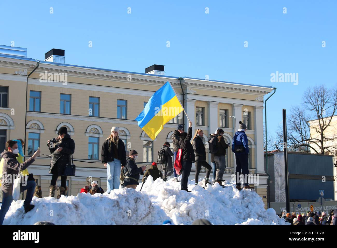 Manifestation contre l'attaque russe contre l'Ukraine. Banque D'Images