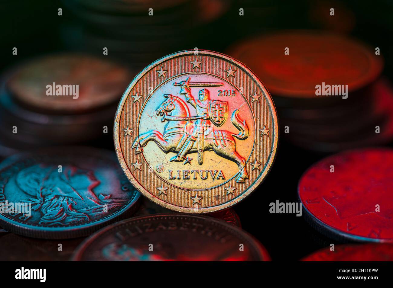 Lituanie Euro coin Obverse 2015 Macro gros plan Banque D'Images