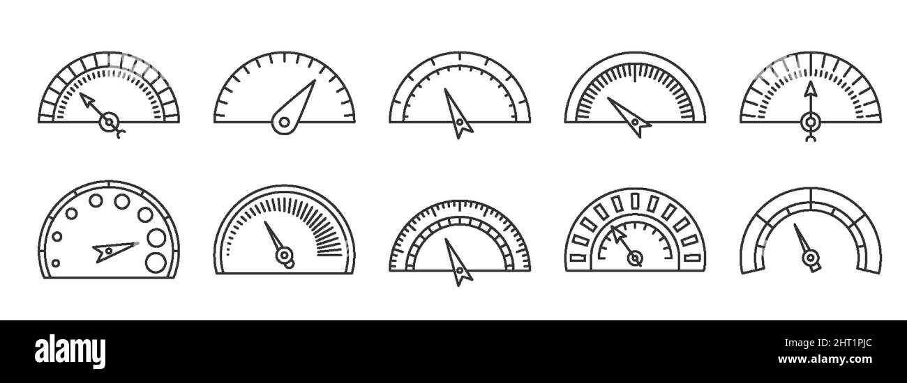 Réglage de la ligne noire de la vitesse de l'interface de l'indicateur de vitesse. Alimentation du symbole de téléchargement Internet de l'indicateur de vitesse du tableau de bord de transport. Mesure de course télécharger icône technologique trafic en ligne isolé sur blanc Illustration de Vecteur