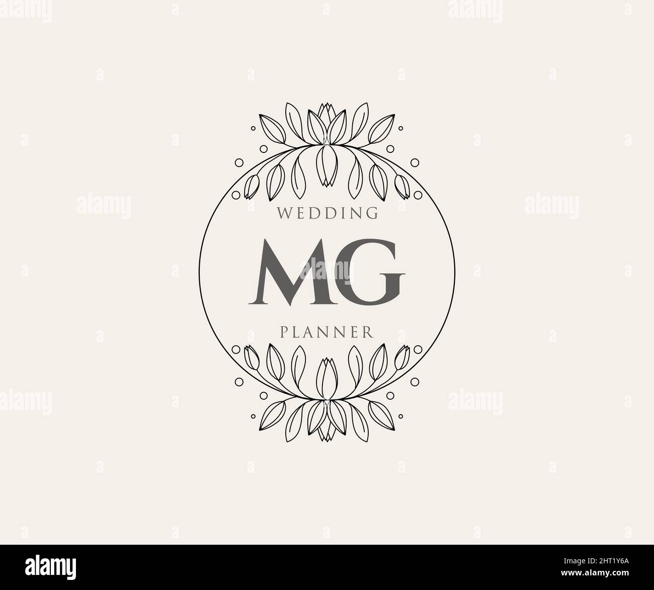 MG lettre initiale mariage monogramme collection de logos, dessin à la main moderne minimaliste et modèles floraux pour cartes d'invitation, Save the Date, élégant Illustration de Vecteur