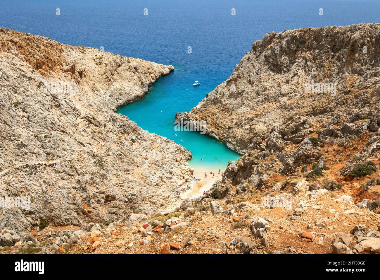 Vue sur la plage magique Seitan Limania en Crète, Grèce Banque D'Images
