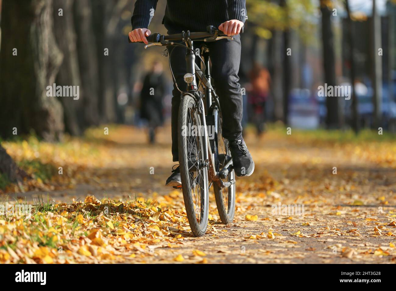 hommes cyclistes sur vélo noir en automne Banque D'Images