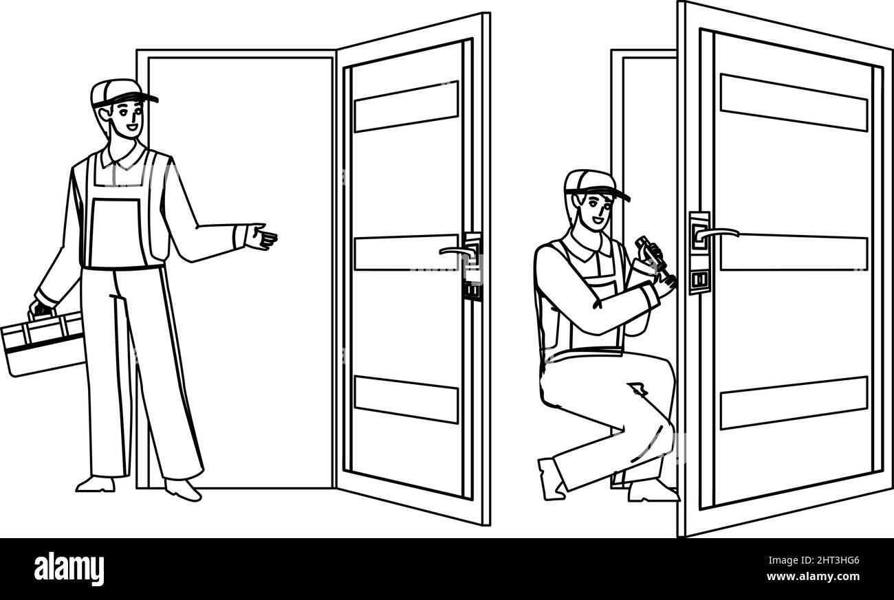 Réparation de porte de serrurier réparer ou installer le vecteur de verrouillage Illustration de Vecteur