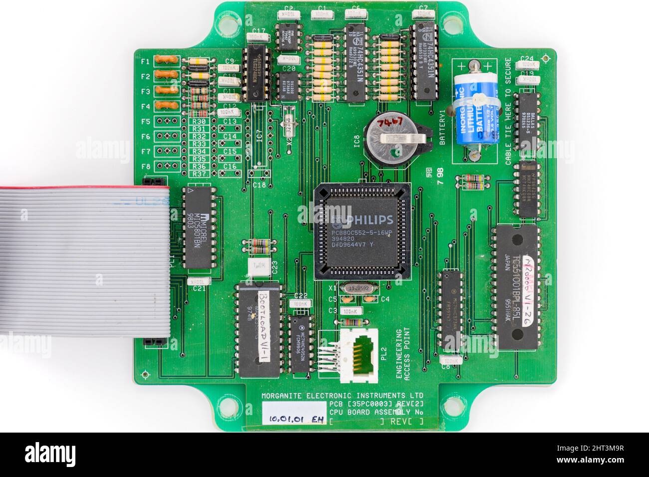 Carte de circuit imprimé de l'UC d'une petite unité informatique dédiée, utilisée sur les équipements de pesage industriels. Banque D'Images