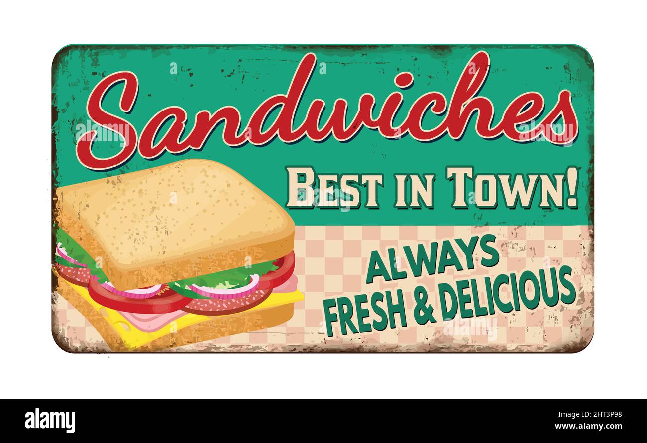 Sandwiches vintage métal rouillé signe sur un fond blanc, vector illustration Illustration de Vecteur
