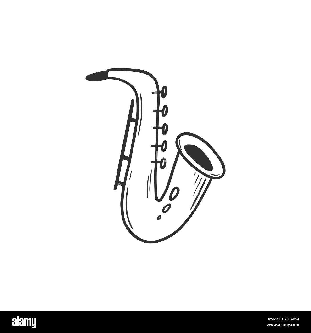 Saxophone musical dessiné à la main. Style d'esquisse Doodle. Ligne de dessin simple saxophone jazz icône. Illustration vectorielle isolée. Illustration de Vecteur