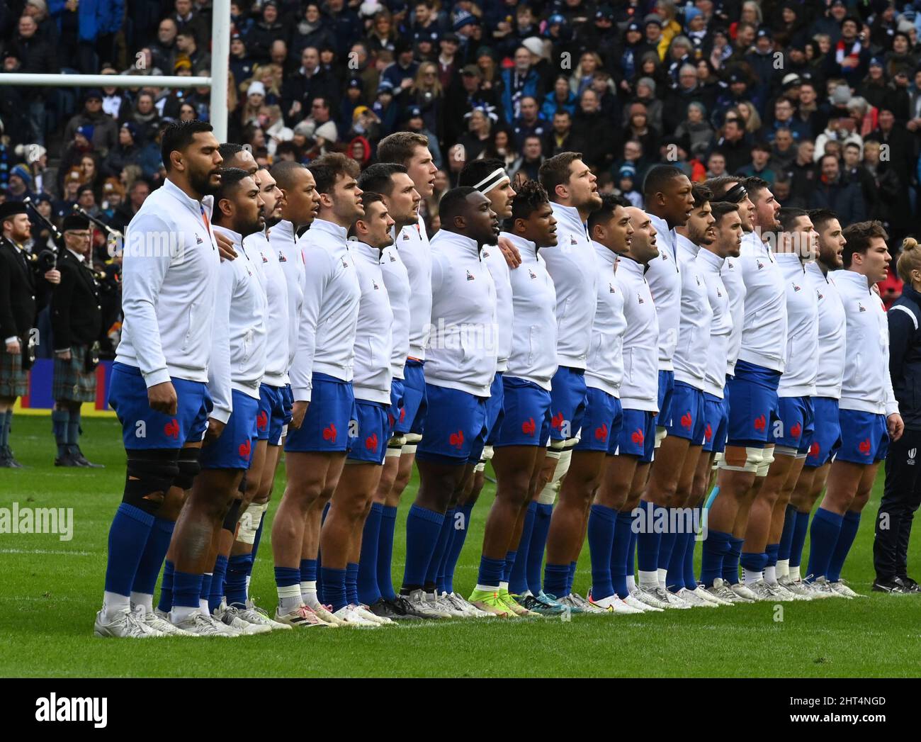 BT Murrayfield Edinburgh.Scotland.UK 26th Fév 22 Ecosse contre France Guinness six Nations Match . France Team Line chez Bt Murrayfield . Crédit : eric mccowat/Alay Live News Banque D'Images