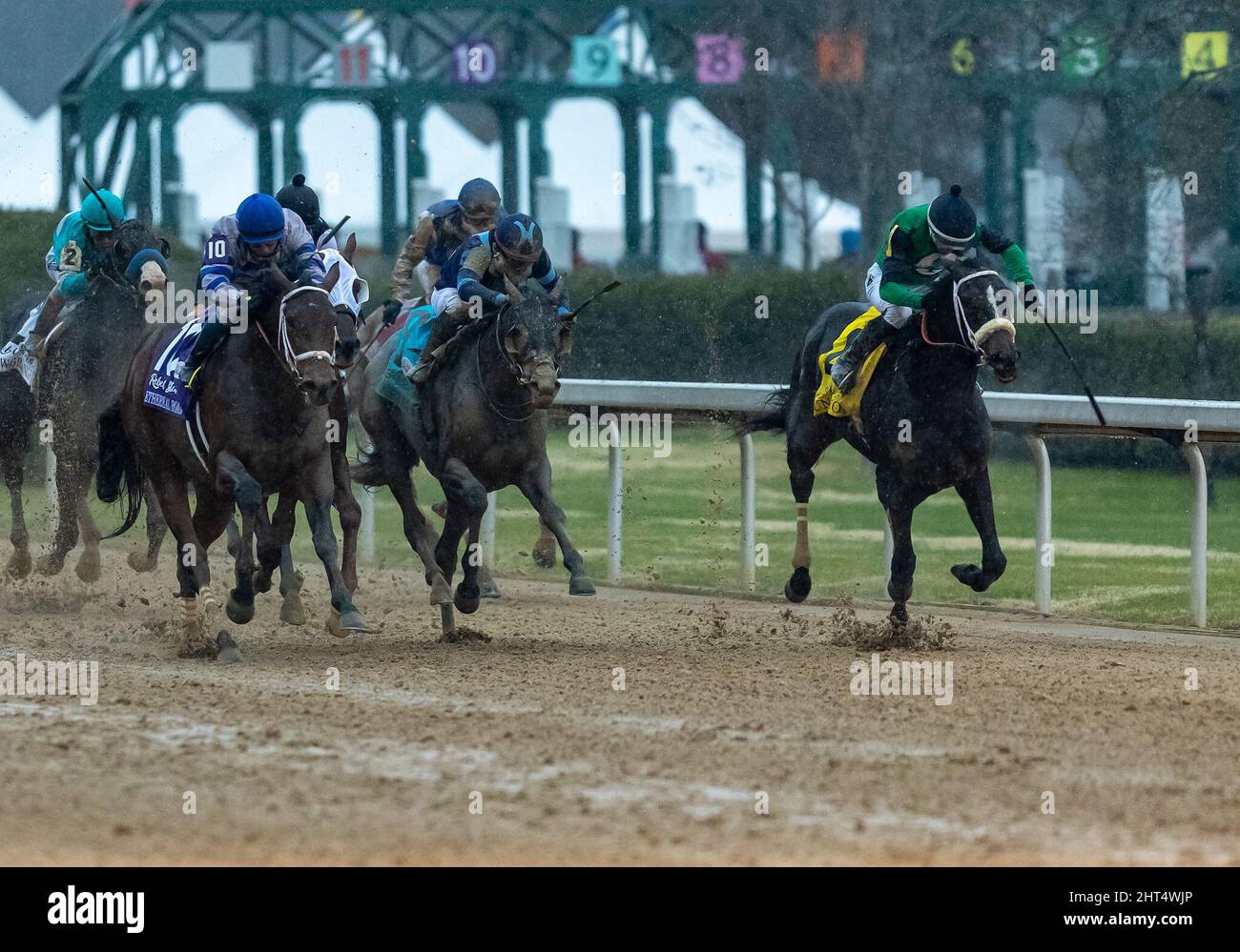 Hot Springs, Arkansas, États-Unis. 26th févr. 2022. 26 février 2022 : un Ojo (4), monté par Jockey Ramon Vazquez, remporte les piquets de Rebel (Grade 2) au Oaklawn Racing Casino Resort à Hot Springs, Arkansas, le 26 février 2022. Tommy Land/Eclipse Sportswire/CSM. Crédit : csm/Alay Live News Banque D'Images