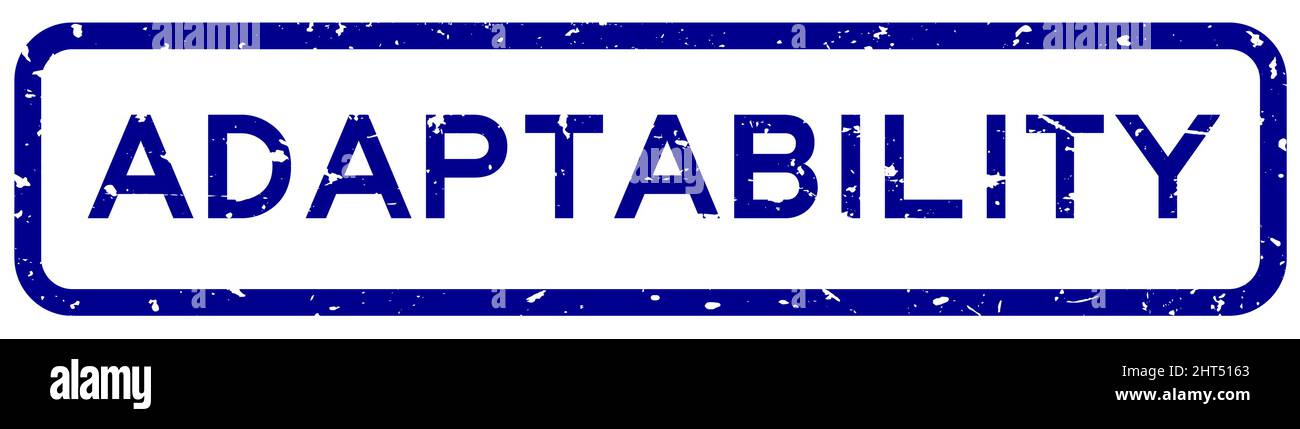Grunge bleu adaptabilité mot carré caoutchouc joint tampon sur fond blanc Illustration de Vecteur