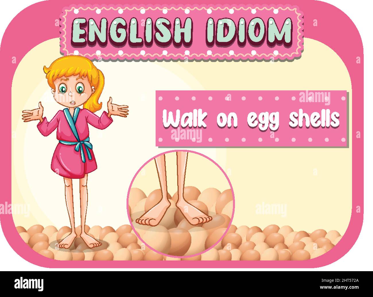 Idiome anglais avec description de l'image pour l'illustration de la marche sur les coquilles d'œufs Illustration de Vecteur