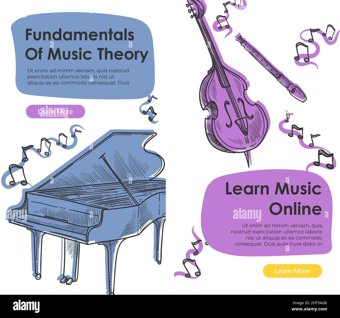 Principes de base de la théorie de la musique, apprendre le Web en ligne Illustration de Vecteur
