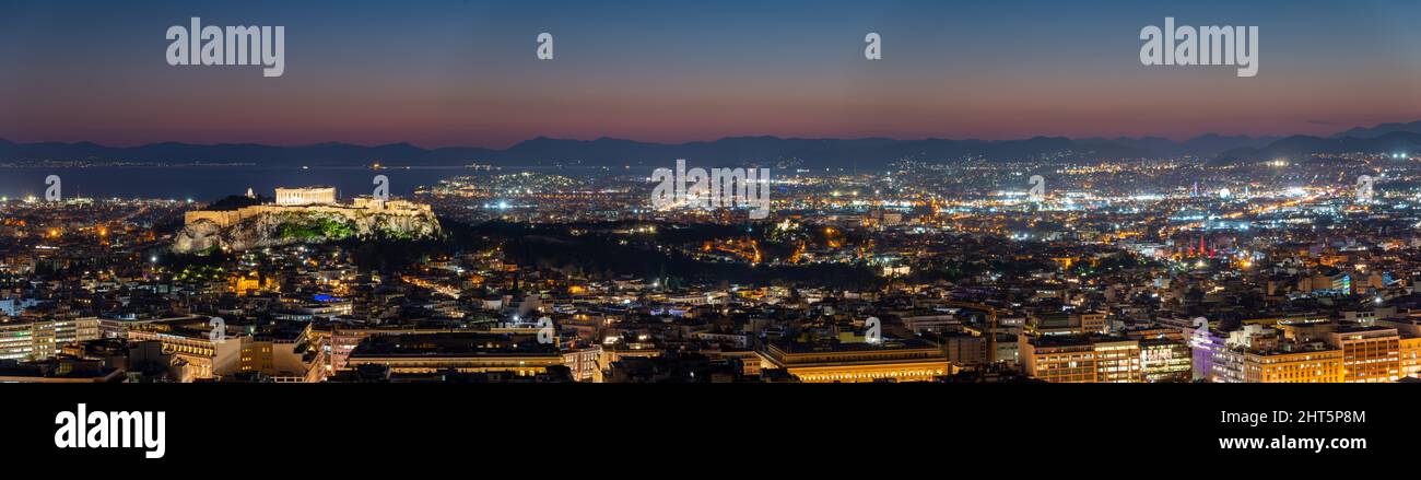 Vue panoramique sur Athènes, Grèce au crépuscule Banque D'Images