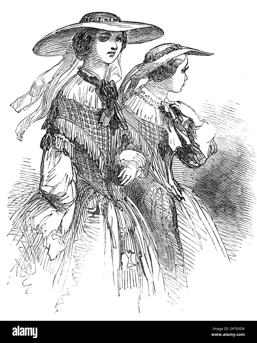 Modes pour mai - Straw Hats, pour Promenade, 1850. « Le chapeau de paille à large bord est idéal pour la promenade ». De "Illustrated London News", 1850. Banque D'Images