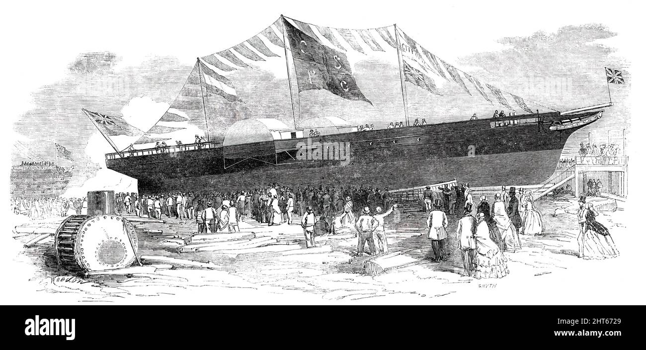 Le nouveau Steamer, "ville de Paris", 1850. '... le premier bateau à vapeur en mer construit à Greenwich, a été lancé à partir des locaux de MM. W. Joyce and Co., de Greenwich Iron-Works [à Londres]... un bateau à vapeur en fer, construit pour la commercial Steam navigation Company, Et destiné à faire le pli avec des passagers et des marchandises entre Londres et Boulogne... construit à partir de la conception d'Oliver W. Lang... le navire et les moteurs sont construits hy Messrs W. Joyce et Co. Les moteurs sont de la puissance collective de 120 chevaux... Mme Hopkinson, la dame de l'un des propriétaires, a passé par l'habitude pour Banque D'Images