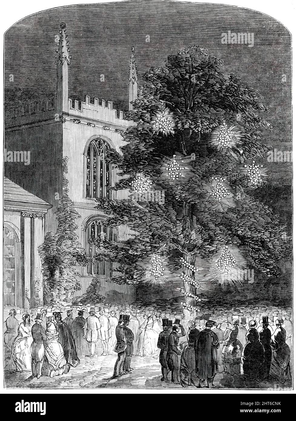 The Fete in Exeter College Gardens, [Oxford], 1850. Parti donné par le Rév. W. Sewell, président de la Société d'architecture d'Oxford, '...in les jardins du Collège, qui ont tous été jetés ouverts et brillamment illuminés. Le bon goût et l'élégance de ce divertissement, combiné avec les diverses ressources, à la fois de la nature et de l'art, dont le donateur de la fête n'a pas été lent à en profiter, a rendu cette fete le plus distinguée dans le caractère, Et un qui sera longtemps rappelé par les 800 ou 900 invités qui ont fait partie de la splendide hospitalité de M. Sewell". De "Illustrated London News", 18 Banque D'Images