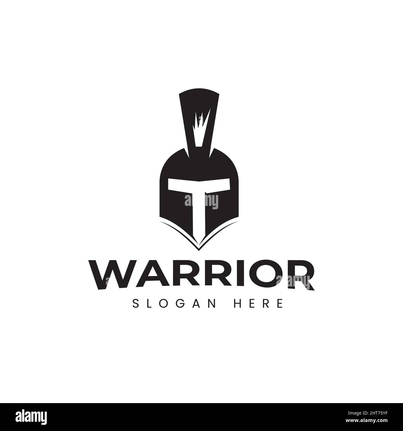 Logo casque Warrior, initiales T, fer, modèle vectoriel Illustration de Vecteur