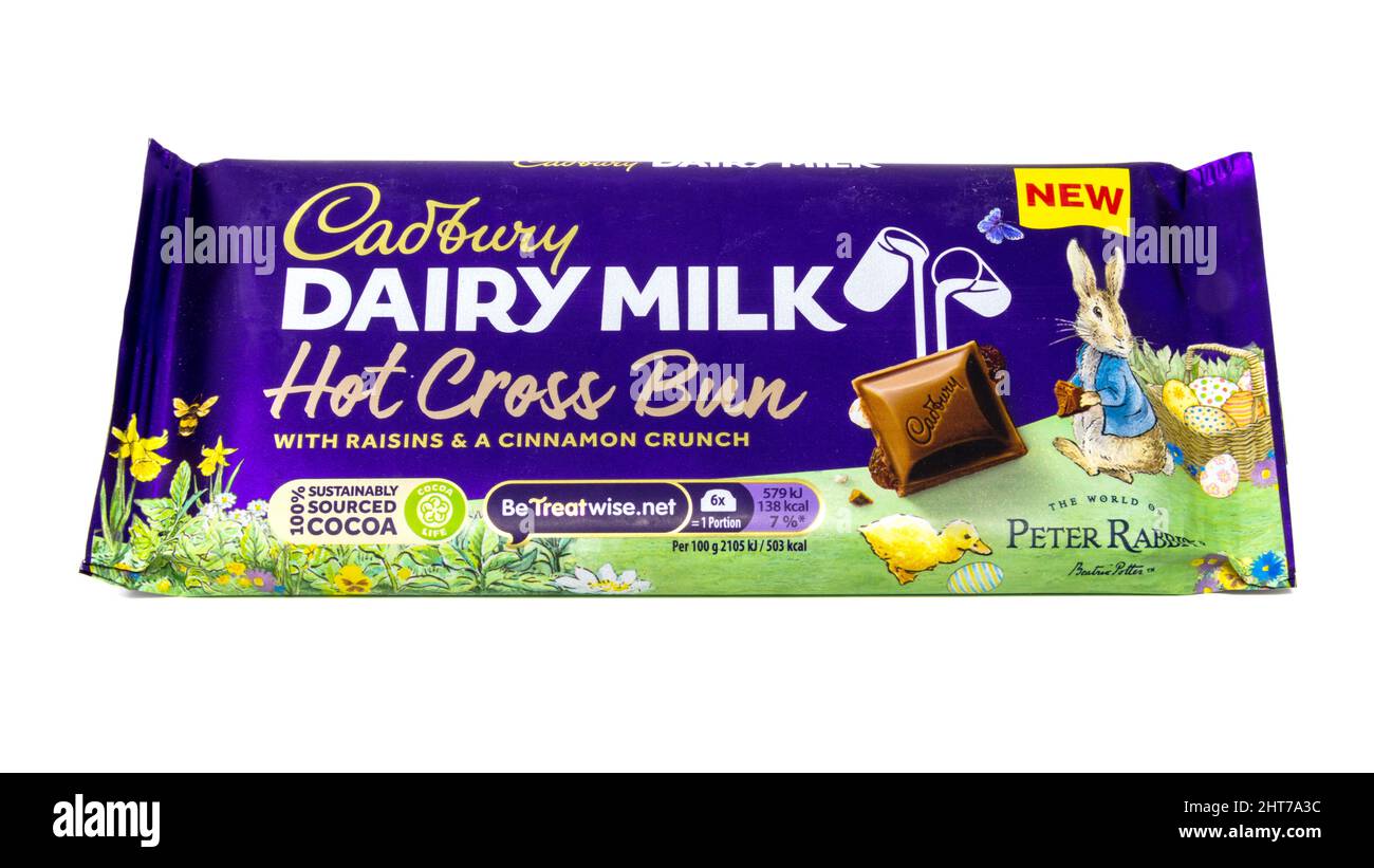 Cadbury Dairy Milk Hot Cross Bun Chocolate Bar. Banque D'Images