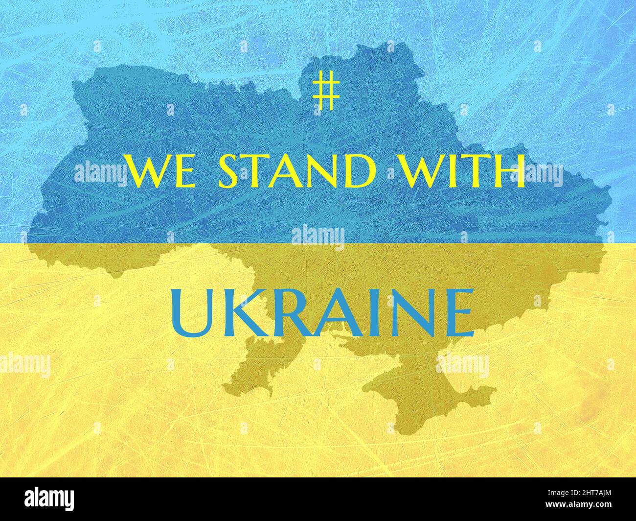 Drapeau et carte de l'Ukraine. Nous sommes avec le texte de l'Ukraine. Concept de guerre russe ukrainienne. Message global de l'alliance de résistance des personnes Banque D'Images