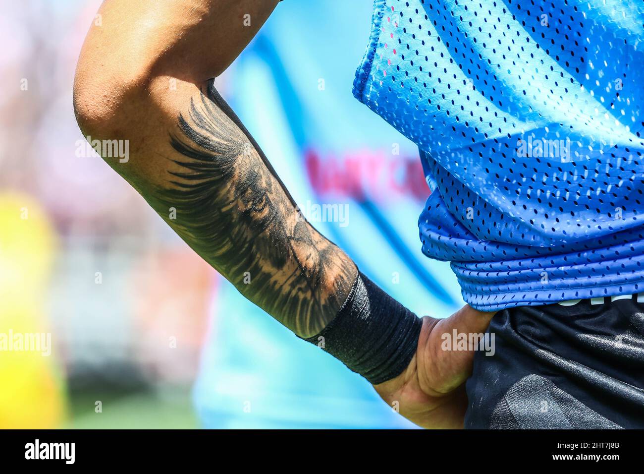 SP - Sao Paulo - 02/27/2022 - PAULISTA 2022, CORINTHIENS X BRAGANTINO - Tattoo du joueur de Bragantino vu lors d'un match contre Corinthiens à l'Arena Corinthiens stade pour le championnat Paulista 2022. Photo: Marcello Zambrana/AGIF/Sipa USA Banque D'Images