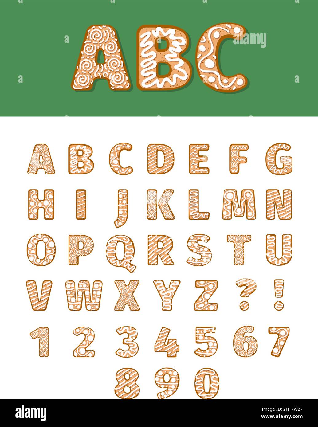 Lettres décoratives en pain d'épice. Noël bonbons dessert alphabets biscuits grenier collection vecteur isolée Illustration de Vecteur