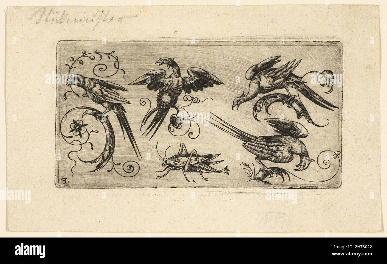 Panneaux décoratifs avec oiseaux : planche 3, 1617. Banque D'Images