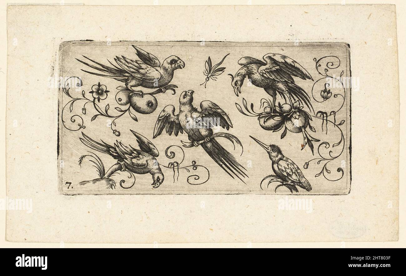 Panneaux décoratifs avec oiseaux : planche 7, 1617. Banque D'Images