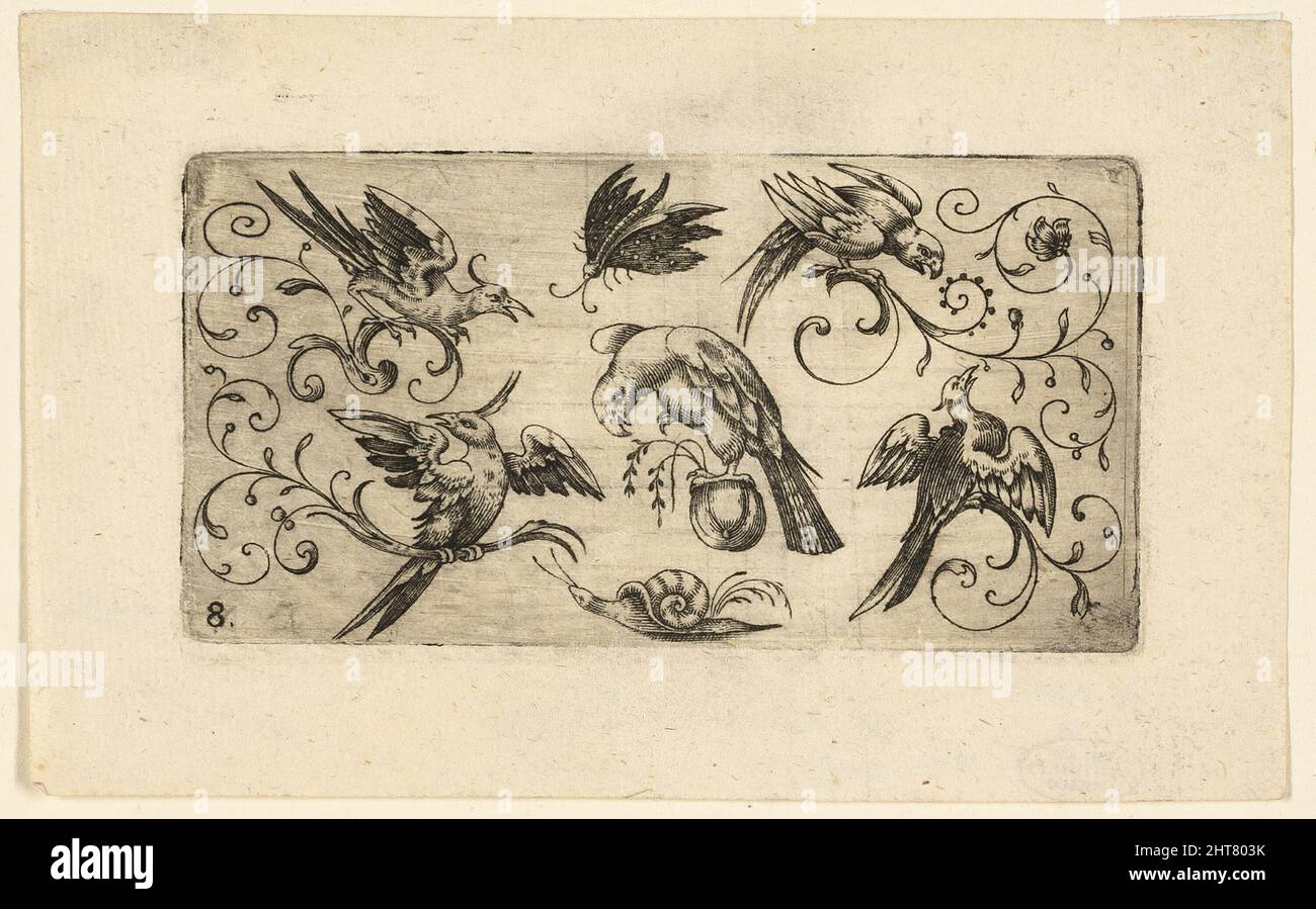 Panneaux décoratifs avec oiseaux : planche 8, 1617. Banque D'Images