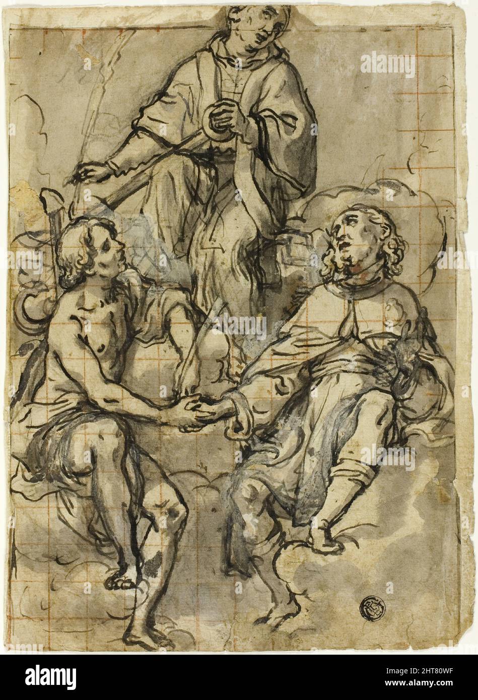 Saint Clément flanqué des saints Sebastian et Roch, N.D. Banque D'Images