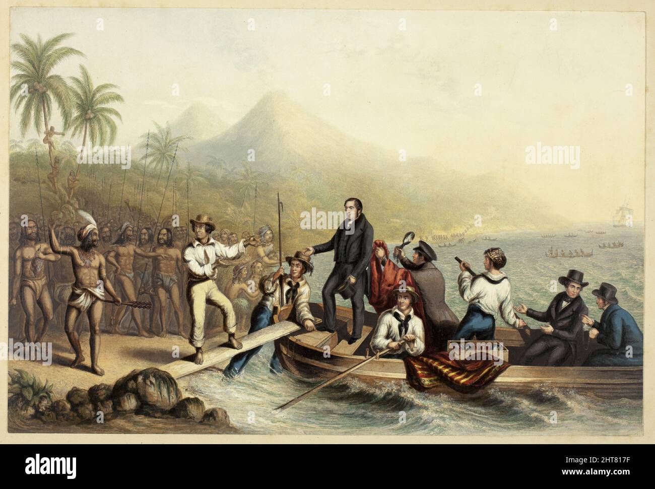 La réception du révérend J. Williams, à Tanna en mer du Sud, le jour avant qu'il ne soit massacré, 1841. Banque D'Images