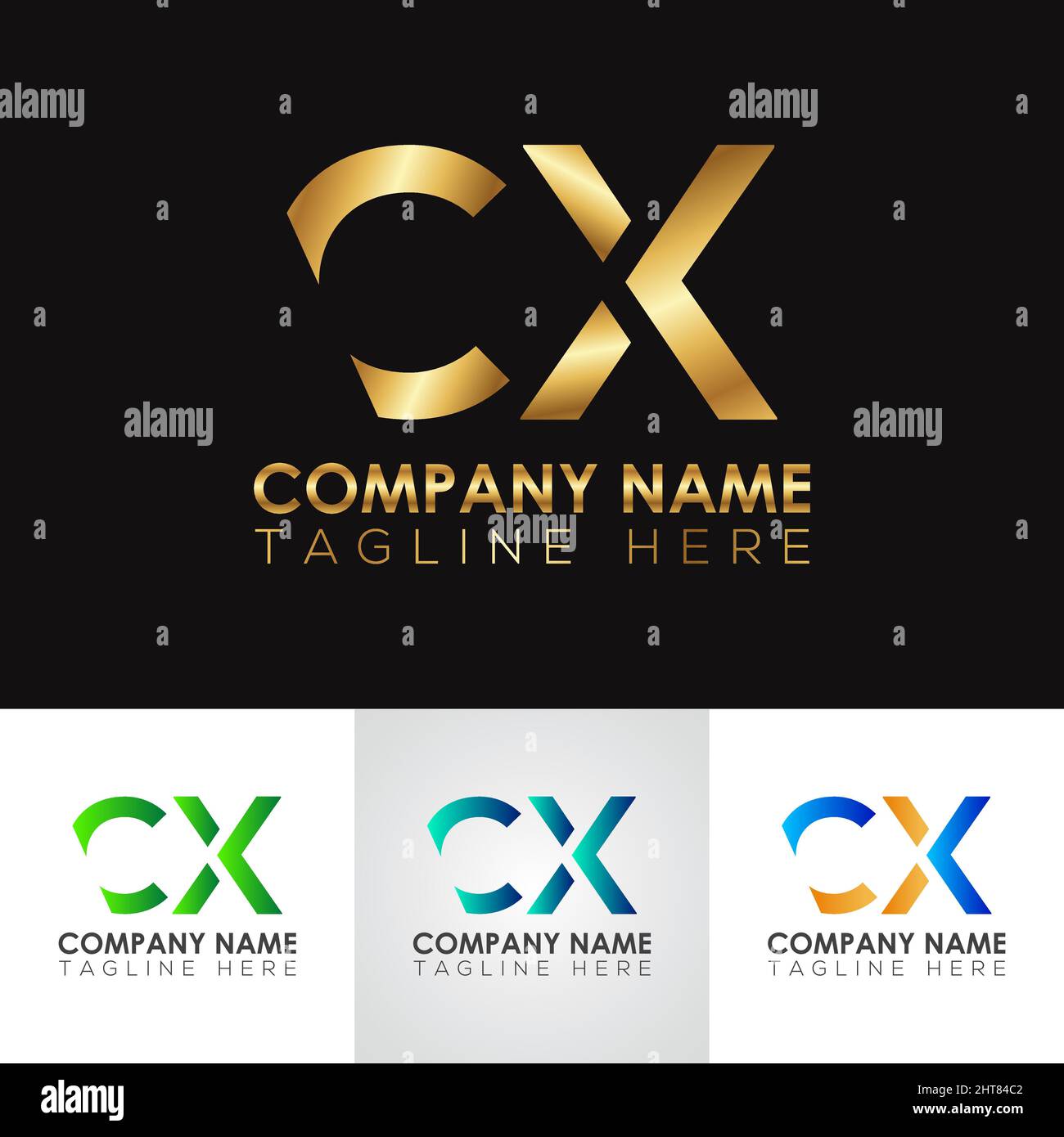 Logo lettre CX métallique doré Illustration de Vecteur