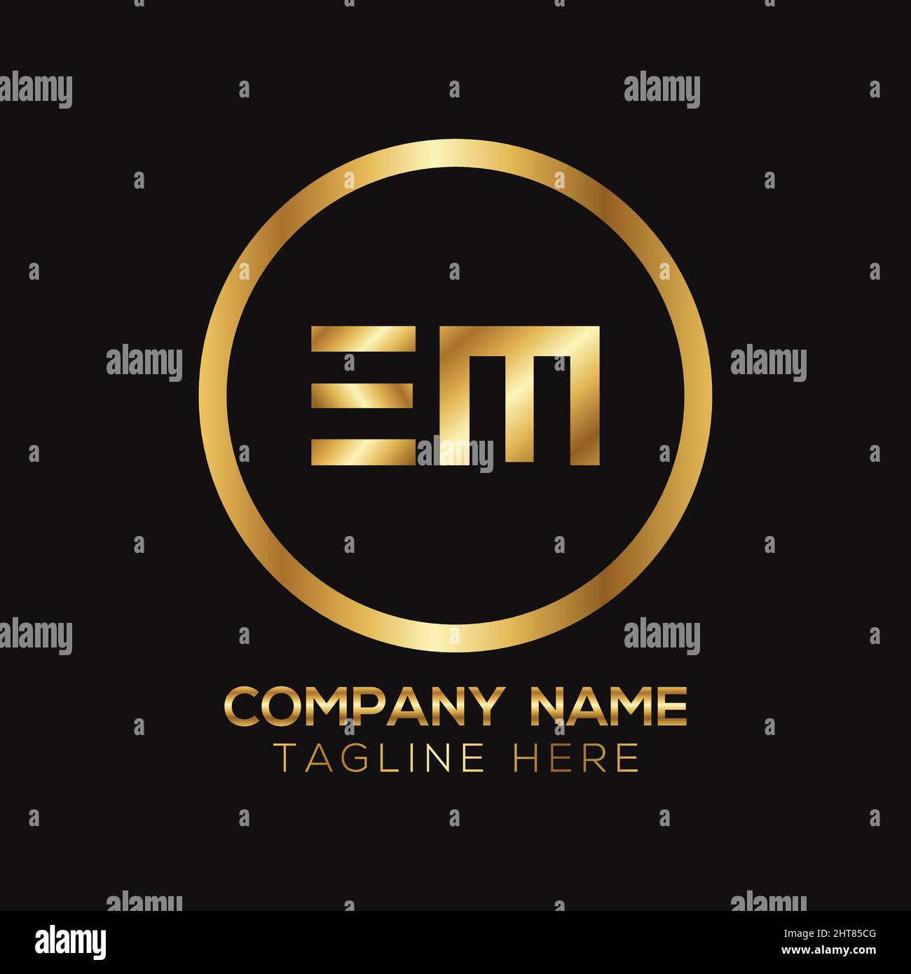 Logo lettre EM métallique doré Illustration de Vecteur