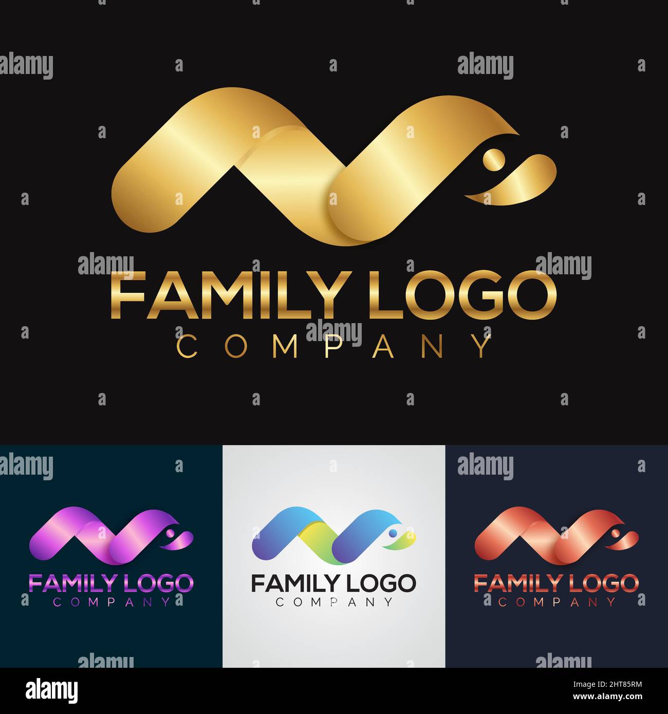 Logo Golden Metallic Family avec motif lettre de type M. Illustration de Vecteur