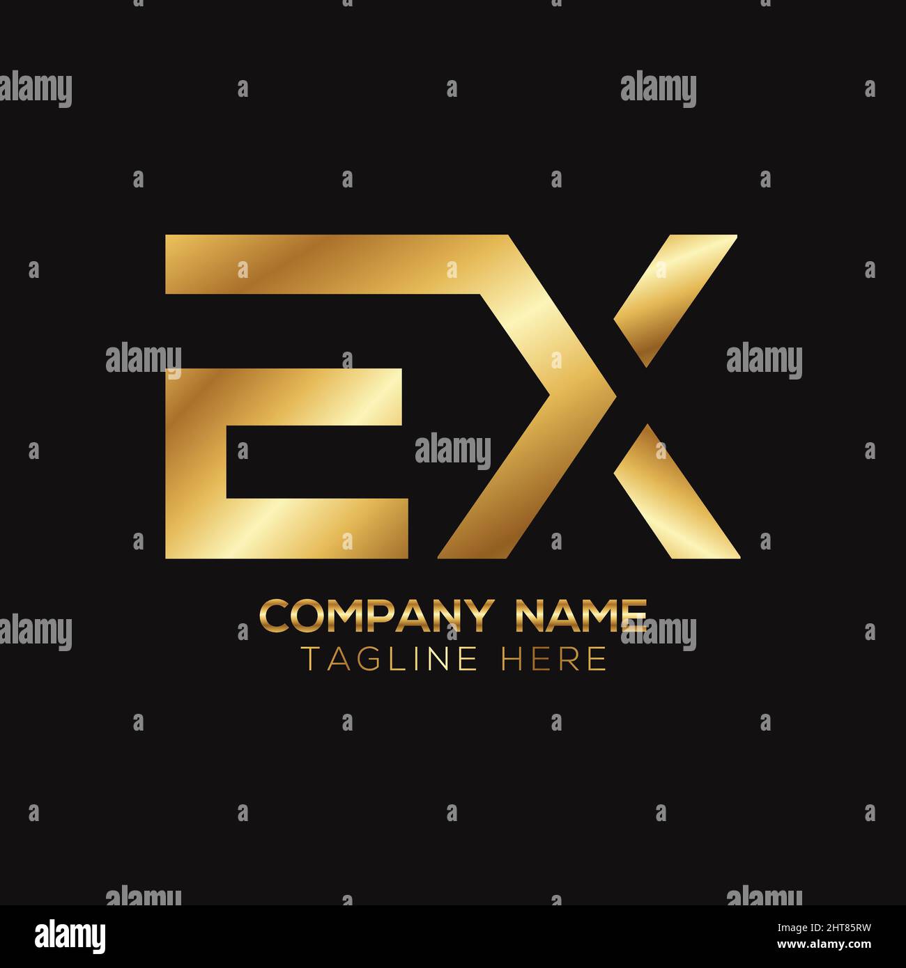 Logo lettre EX métallique doré Illustration de Vecteur