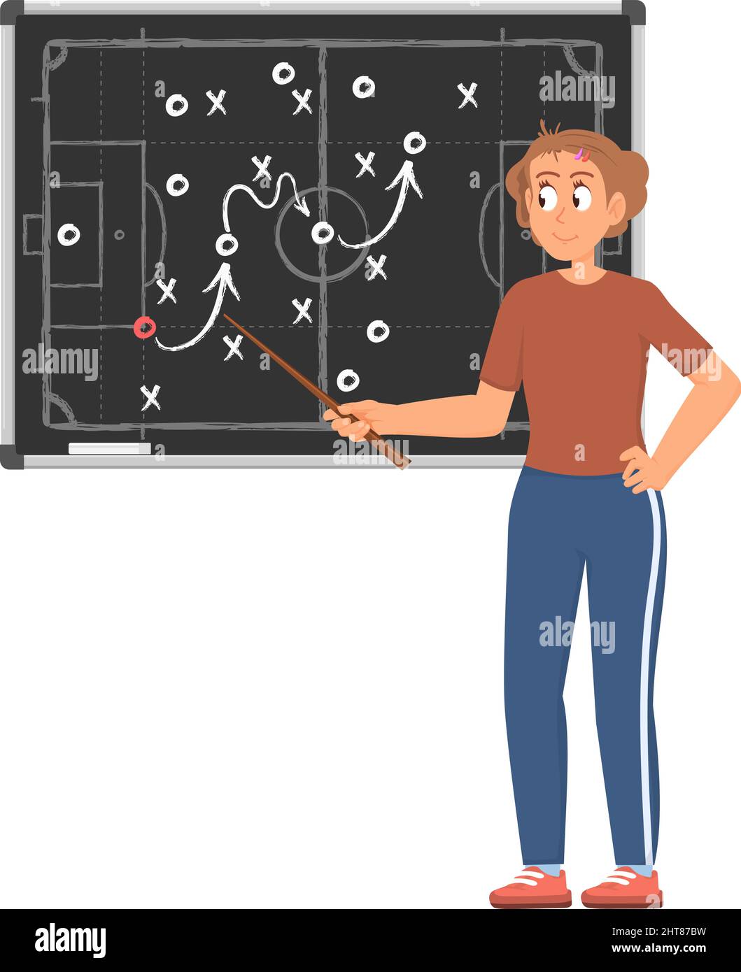 Entraîneur et programme de football. Stratégie d'entraîneur de football pour les joueurs, entraînement pour l'équipe de sport. Plan de défense tactique créatif sur tableau noir, vecteur décent Illustration de Vecteur