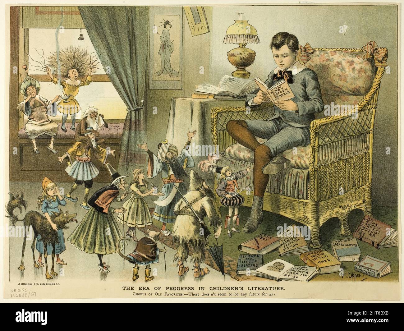 L'ère du progrès dans la littérature pour enfants, de Puck, c. 1886. Banque D'Images