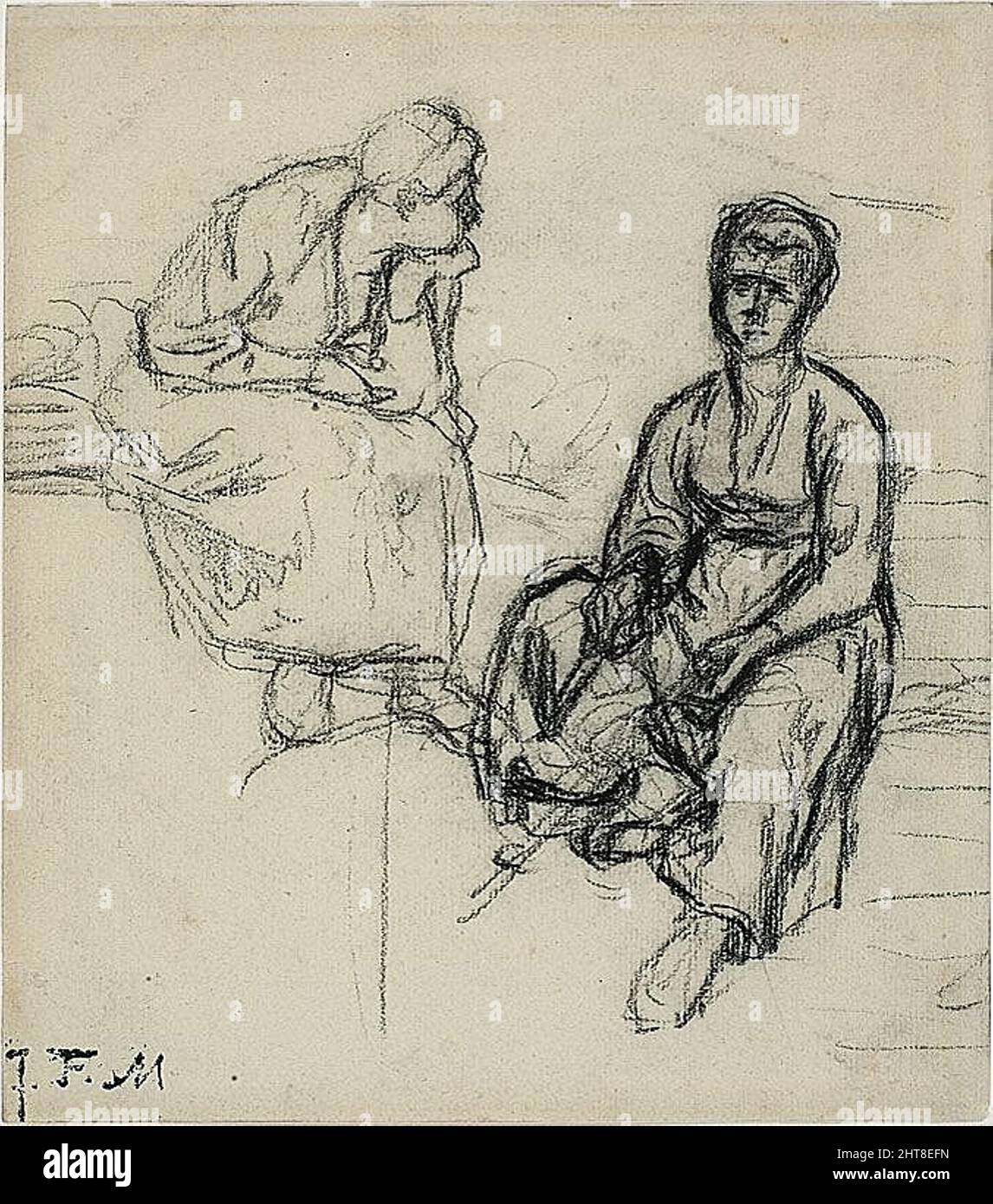 Deux études d'une paysanne assise (recto); étude d'une jeune fille portant un chapeau (verso), c. 1869. Banque D'Images