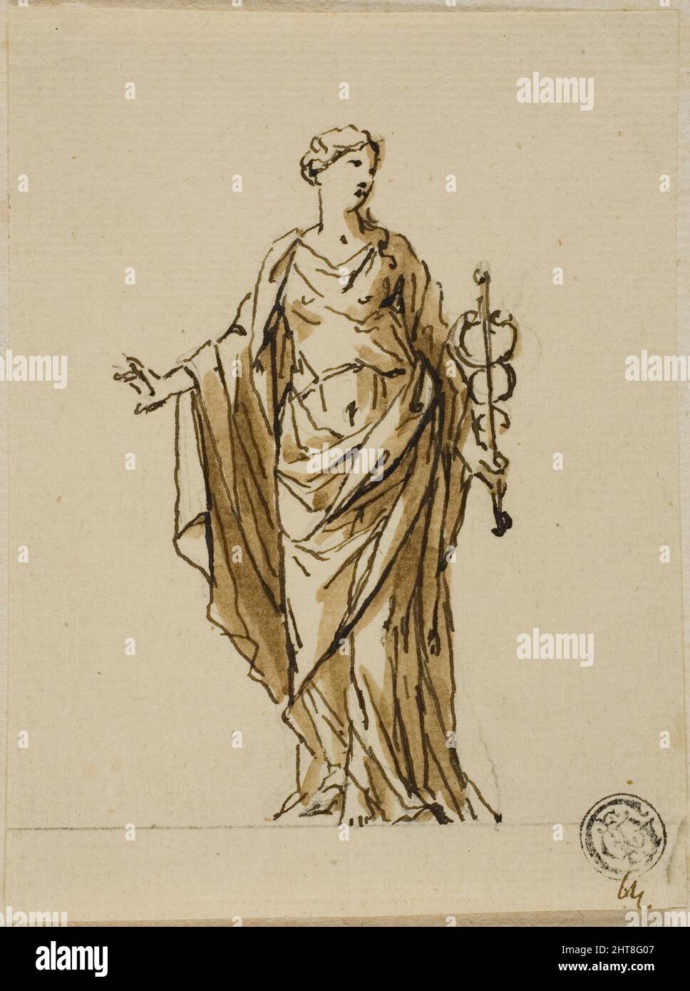 Figure allégorique permanente avec Caduceus (paix?), n.d. Banque D'Images