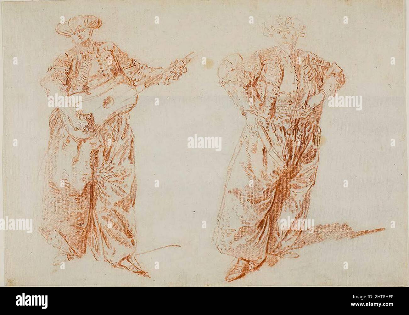 Deux études d'un joueur de guitare en costume turc, c. 1728. Banque D'Images