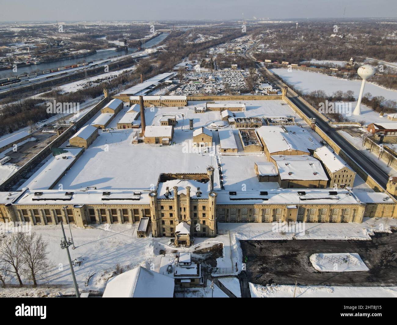 Vue panoramique de la prison de Joliet en hiver Banque D'Images