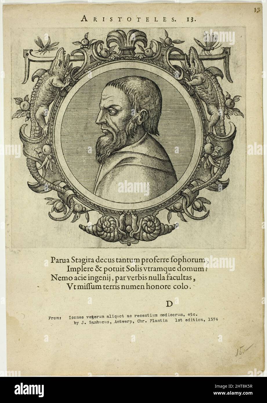 Portrait d'Aristoteles, publié en 1574. Banque D'Images