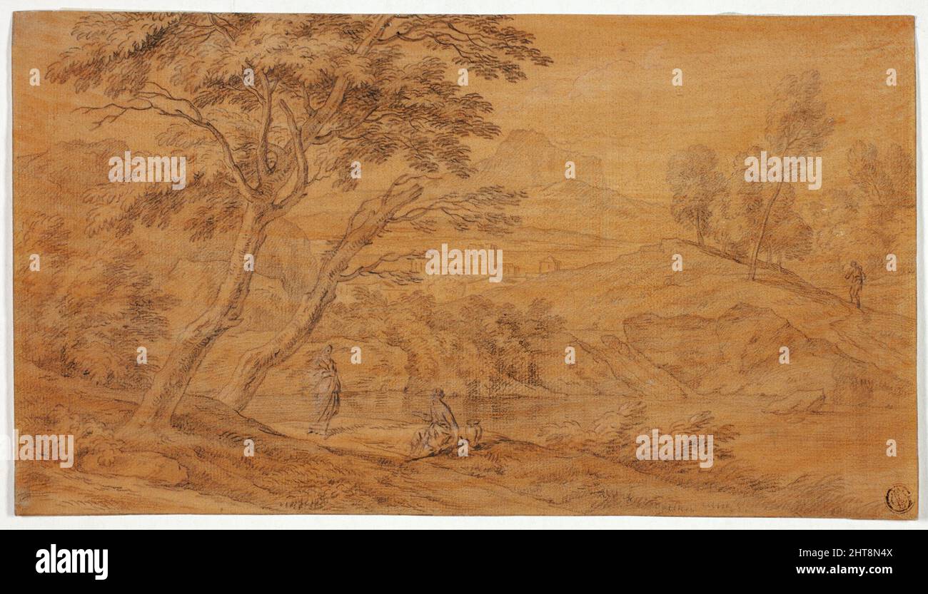 Paysage avec des figures par un ruisseau, n.d. Banque D'Images