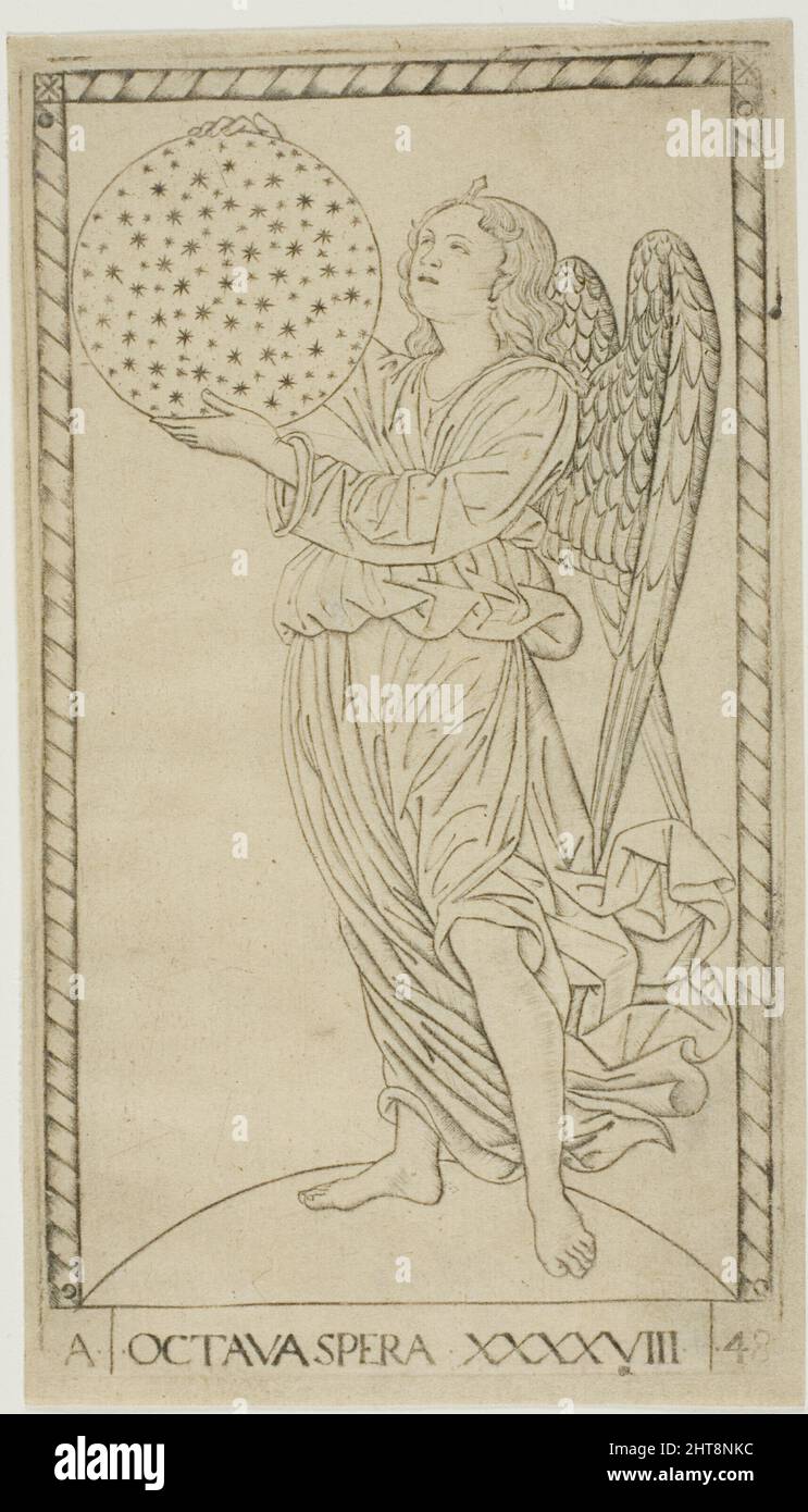 L'Ange et la huitième sphère, plaque 48 des planètes et des sphères, c.1465. Banque D'Images
