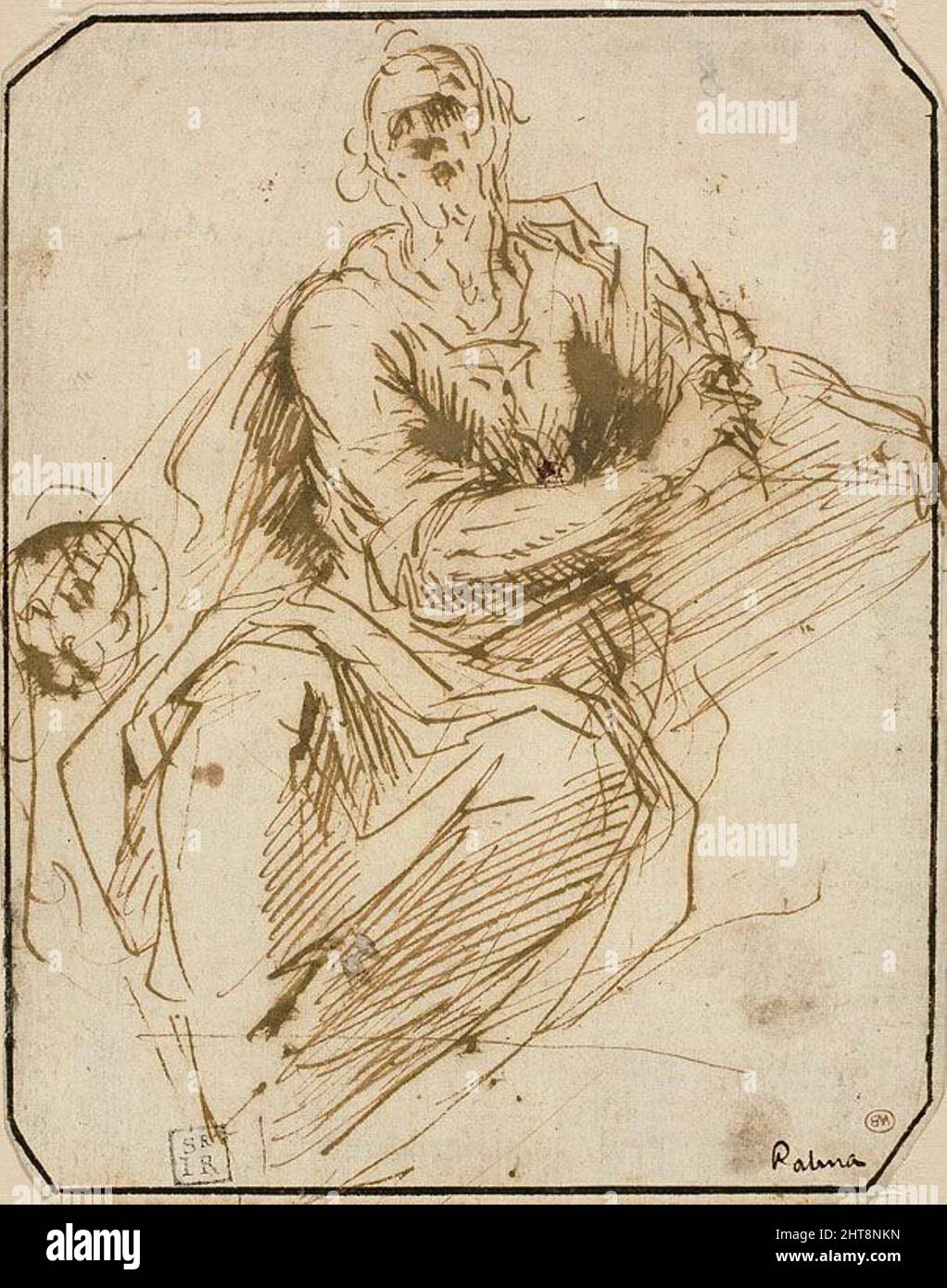 Etude pour St. Mark (recto); esquisse de la figure mâle de demi-longueur, en regardant vers le haut vers la droite (verso), 1602/05. Banque D'Images