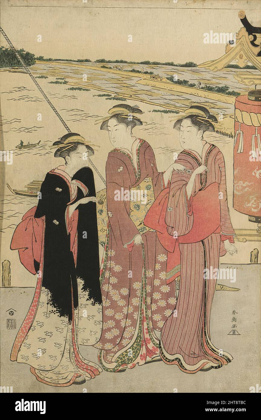 Visite du sanctuaire de Masaki Inari, 1786. Détails d'une illustration plus grande. Banque D'Images