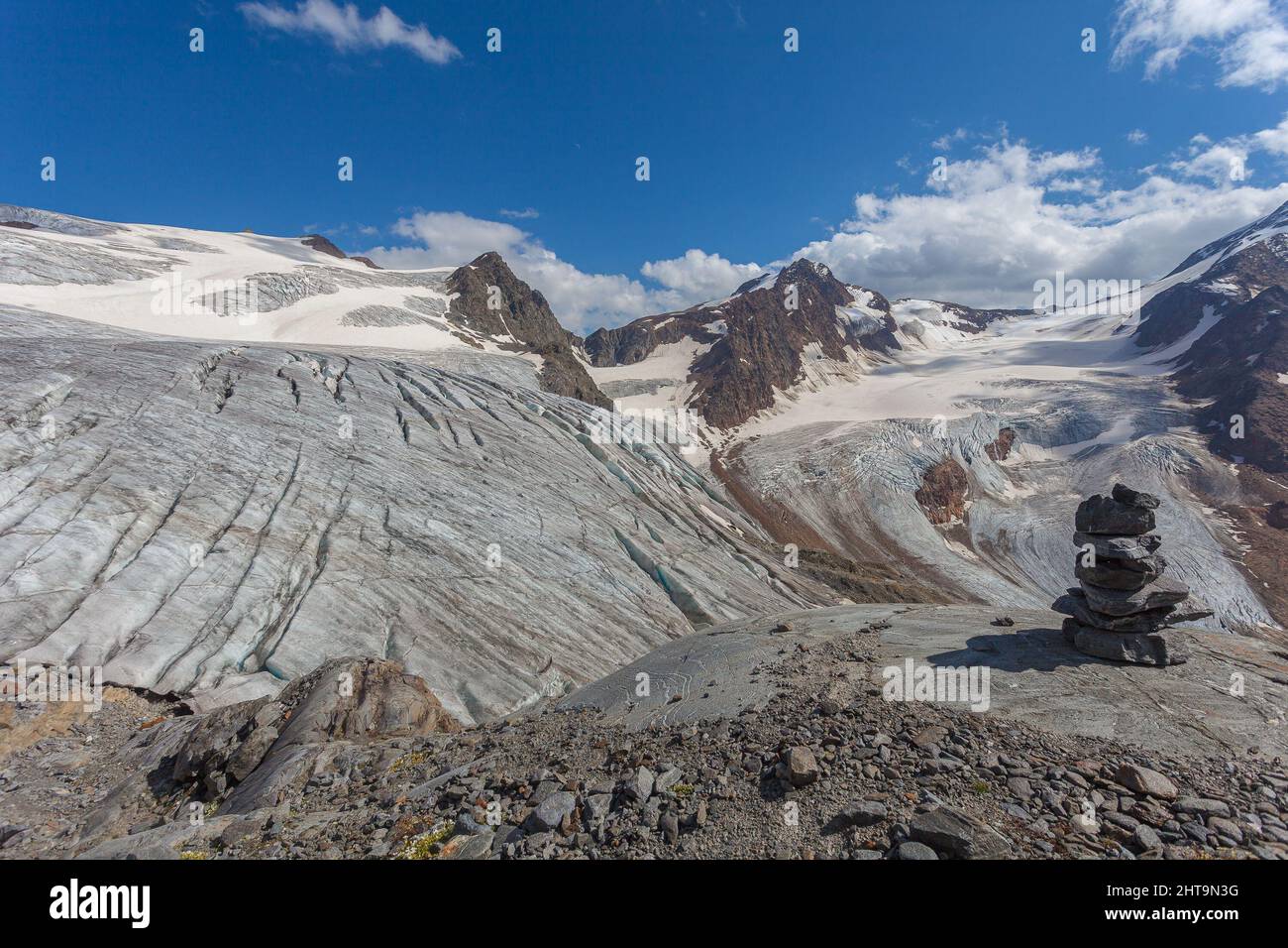 Panorama sur le glacier Gepatschferner et Vallelunga dans la région de Palla Bianca Banque D'Images