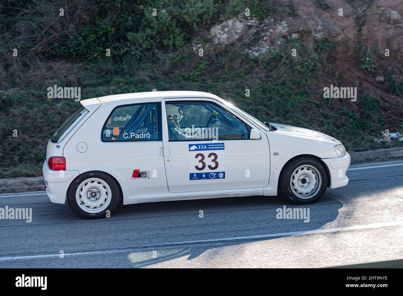 Peugeot 106 dans le Rally Hill Climb à Sant Feliu Codines Banque D'Images