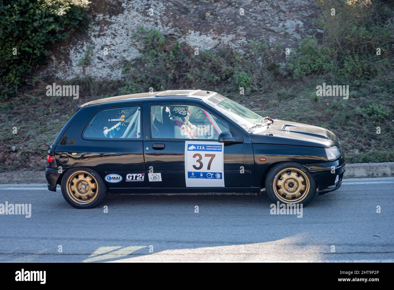 Renault Clio 16v dans le Rallye de colline à Sant Feliu Codines Banque D'Images